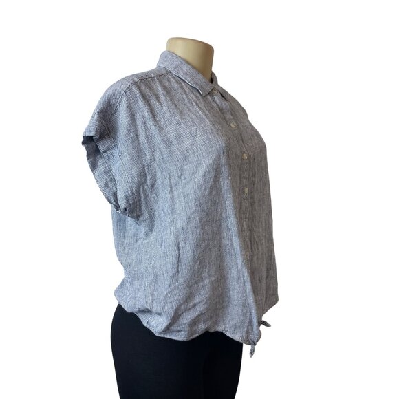 Weatherproof Vintage Blue & White Striped Cap Sleeve Button-Up Womens Shirt Sz M - Picture 2 of 6